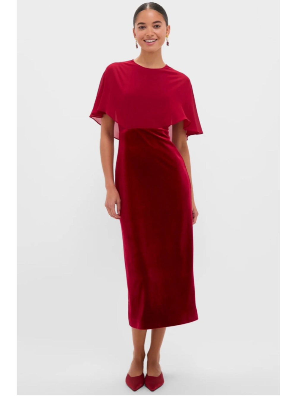 Tuckernuck Cranberry Velvet Chiffon Mixed Media Cape Leah Dress Winetasting 2